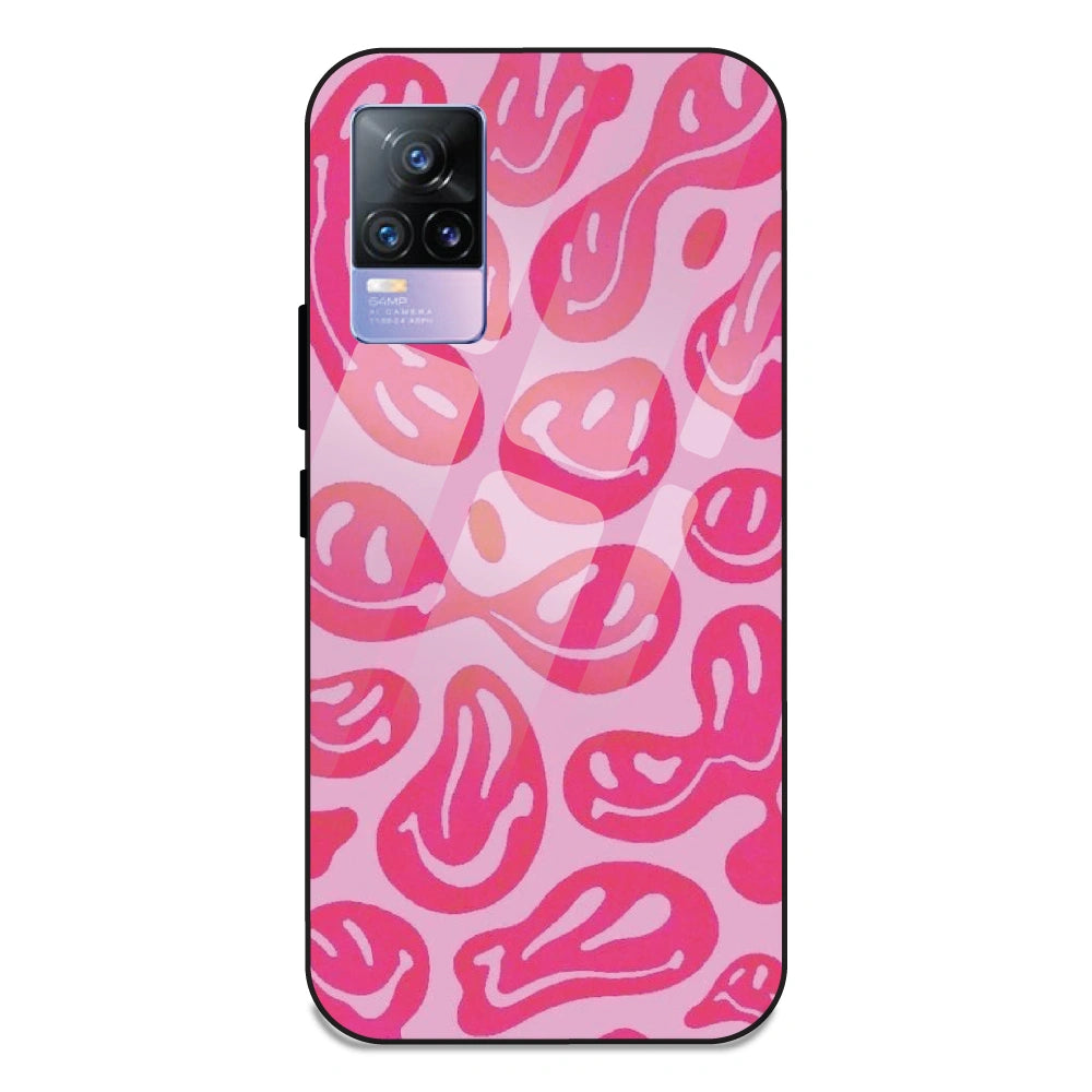 Pink Smilies - Glass Case For Vivo V21E 4G
