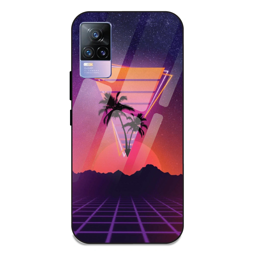 Sunset Grid Synthwave - Glass Case For Vivo V21E 4G