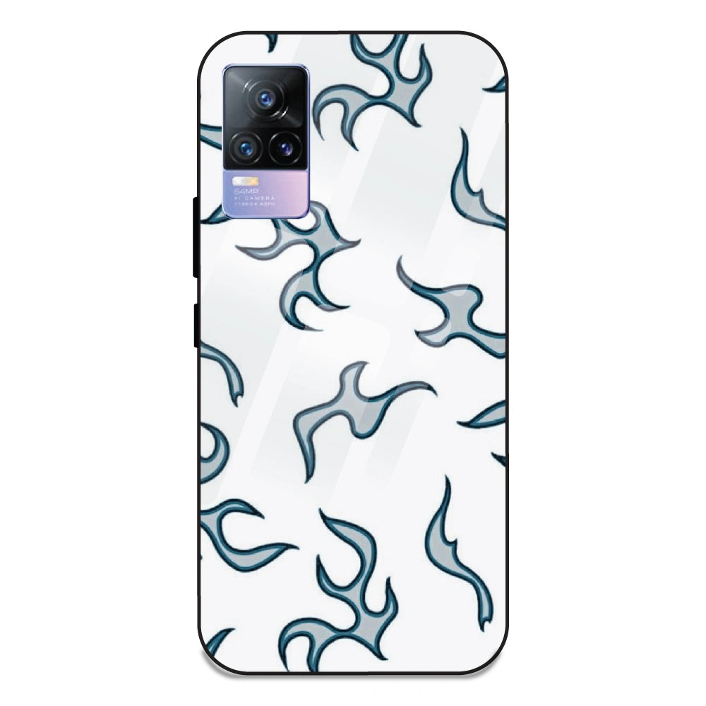 White And Blue Flames - Glass Case For Vivo V21E 4G