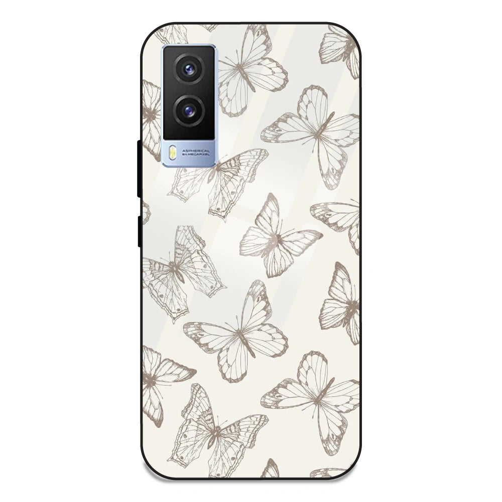 White Butterflies - Glass Case For Vivo V21E 5G
