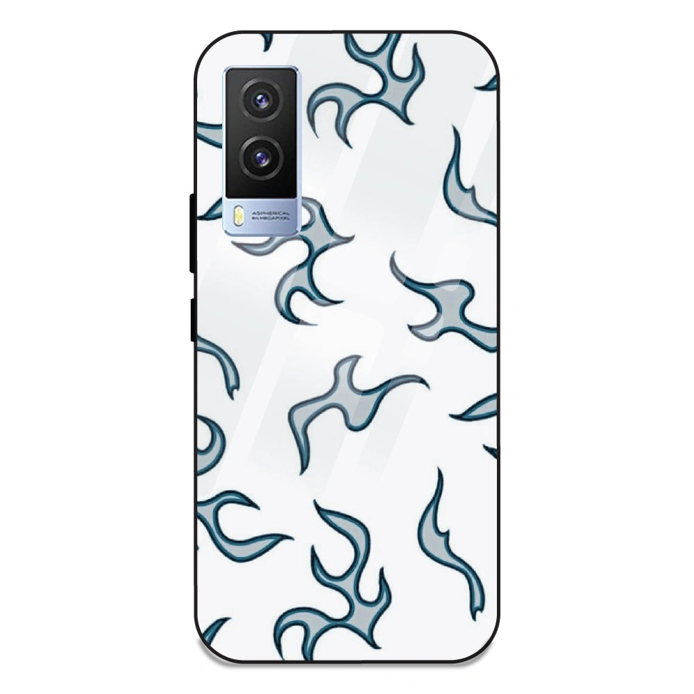 White And Blue Flames - Glass Case For Vivo V21E 5G