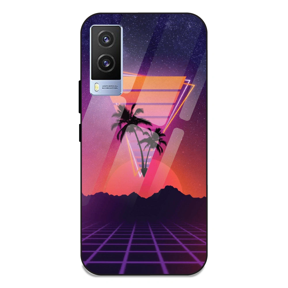 Sunset Grid Synthwave - Glass Case For Vivo V21E 5G