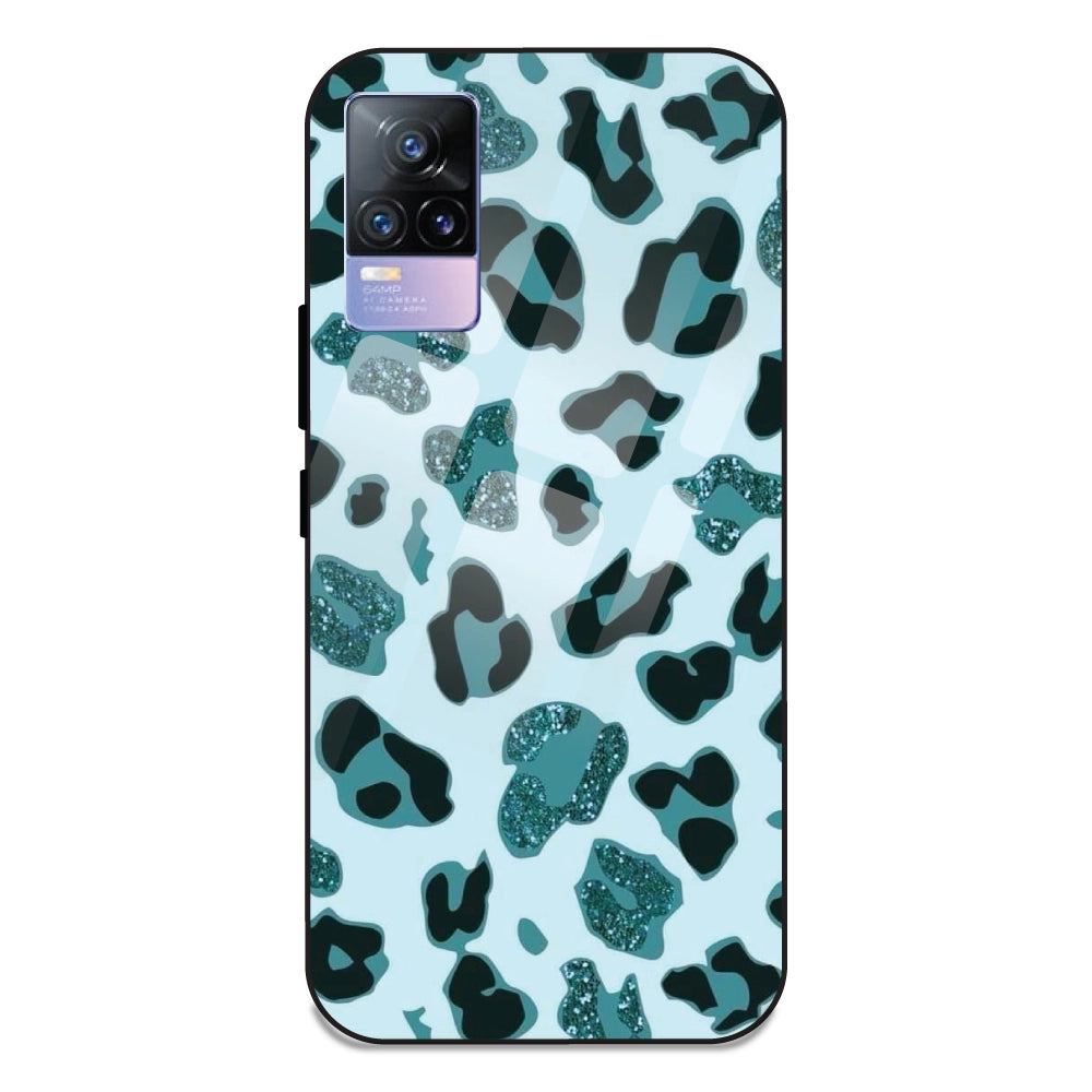 Blue Leopard Glitter Print - Glass Case For Vivo V21E 4G