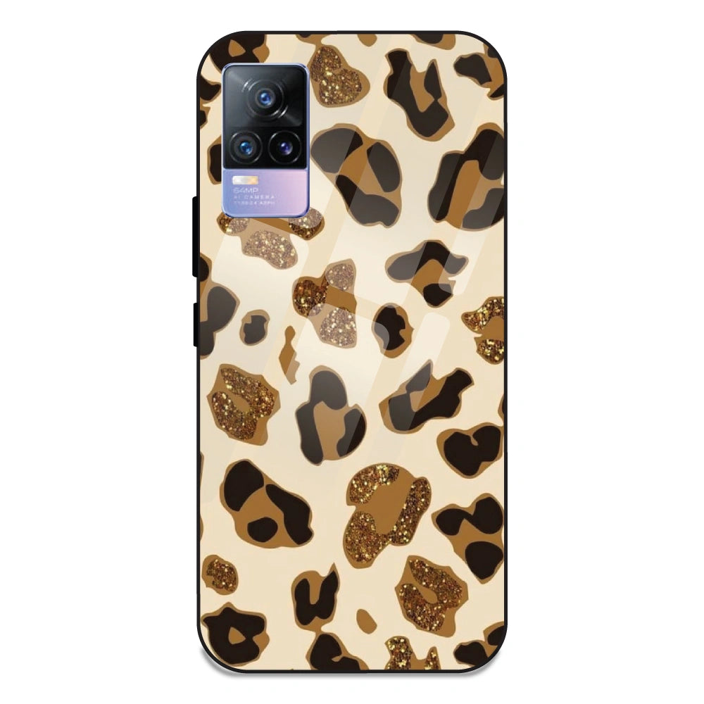 Leopard Glitter Print - Glass Case For Vivo V21E 4G