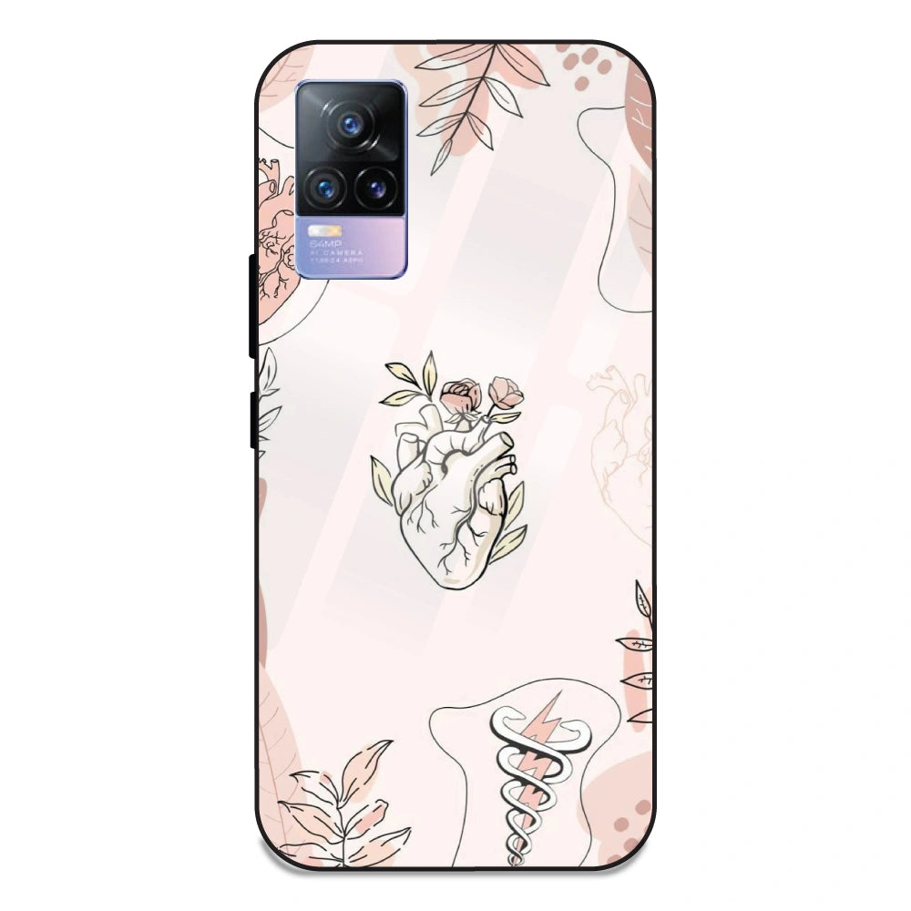 Heart And Flowers - Glass Case For Vivo V21E 4G