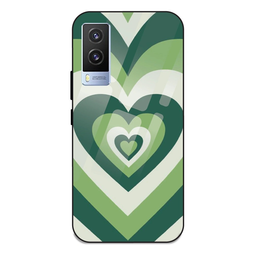 Green Hearts - Glass Case For Vivo V21E 5G