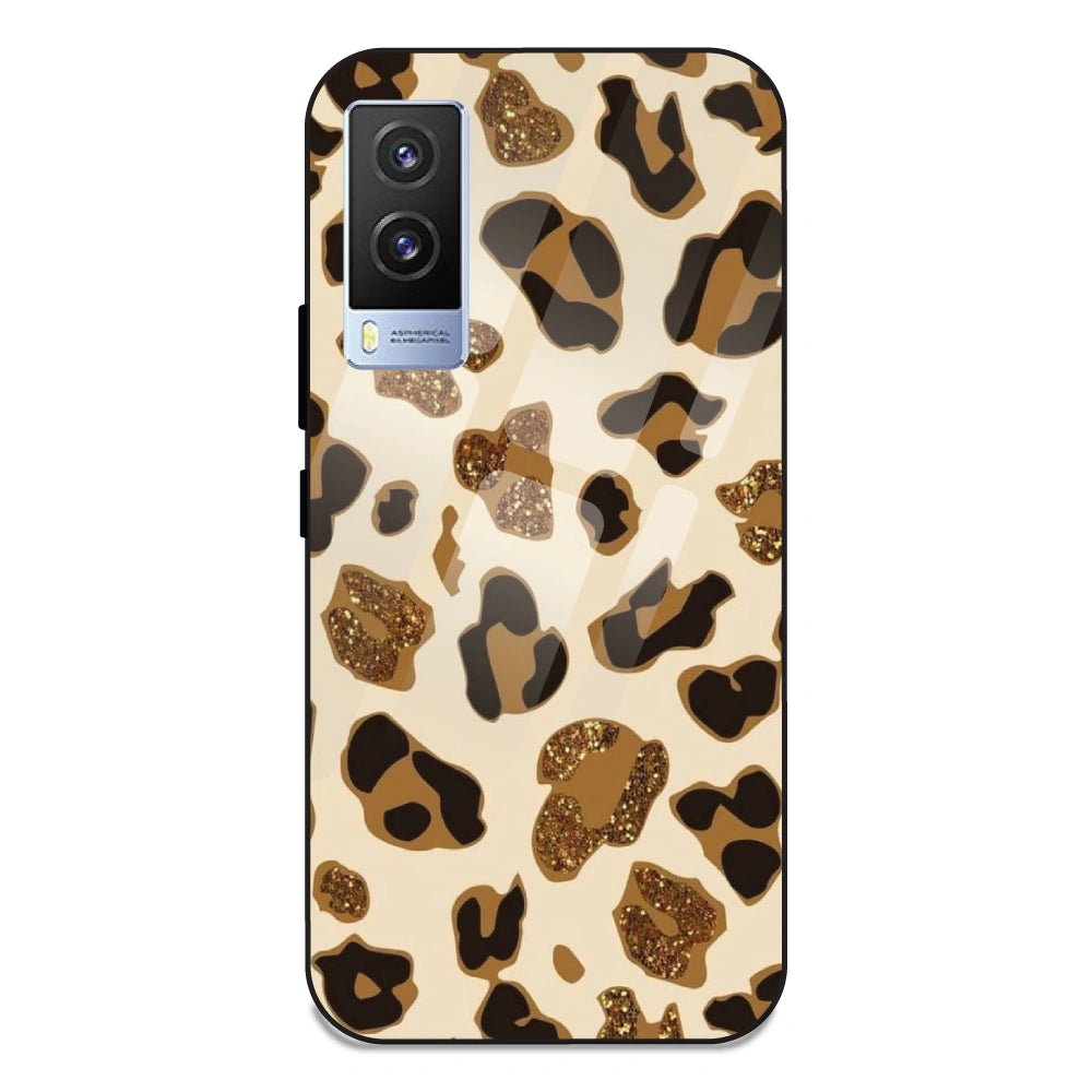 Leopard Glitter Print - Glass Case For Vivo V21E 5G