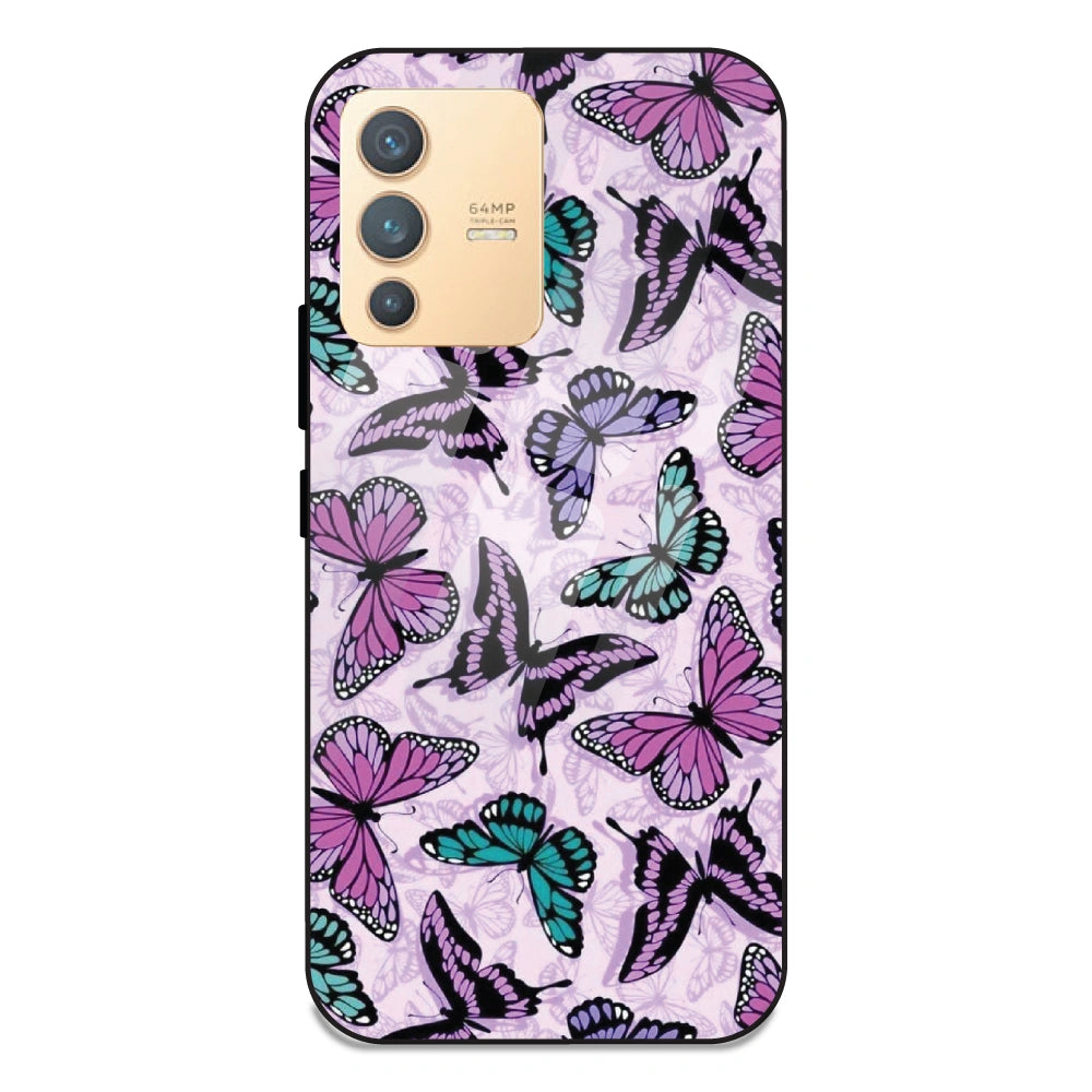 Purple Butterflies - Glass Case For Vivo V23 5G