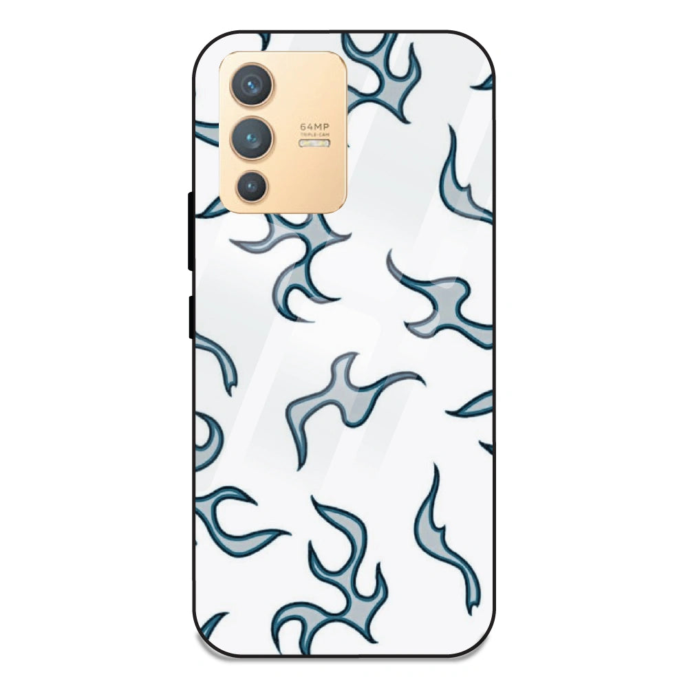 White And Blue Flames - Glass Case For Vivo V23 5G