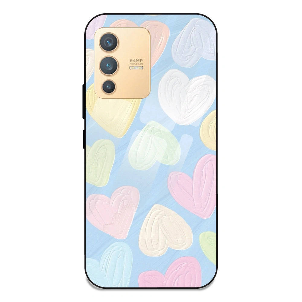 Pastel Hearts - Glass Case For Vivo V23 5G