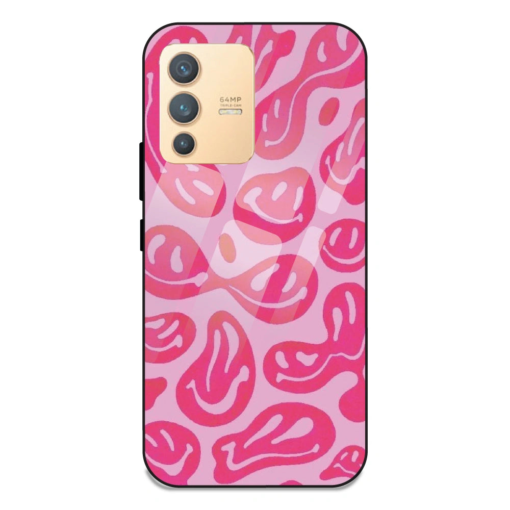 Pink Smilies - Glass Case For Vivo V23 5G
