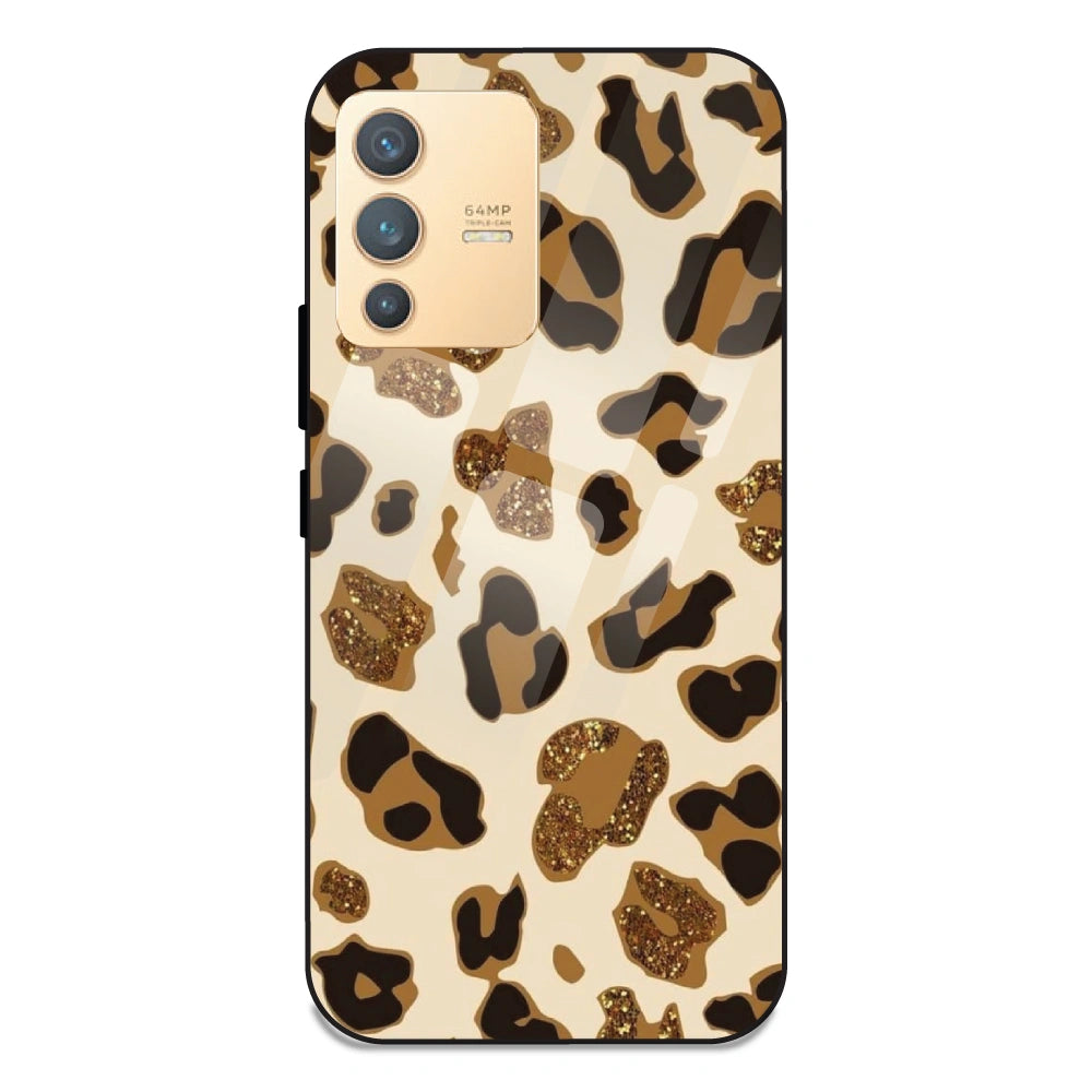 Leopard Glitter Print - Glass Case For Vivo V23 5G