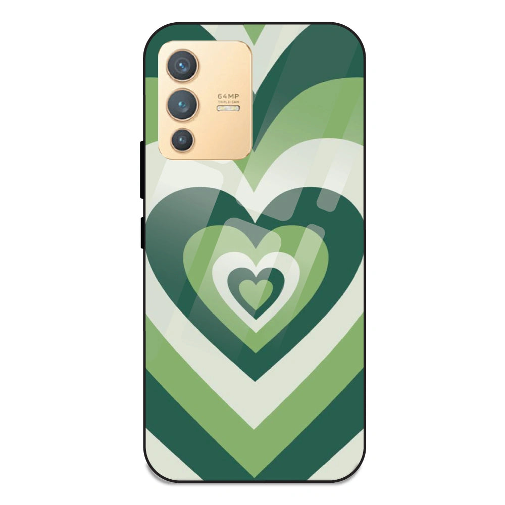 Green Hearts - Glass Case For Vivo V23 5G
