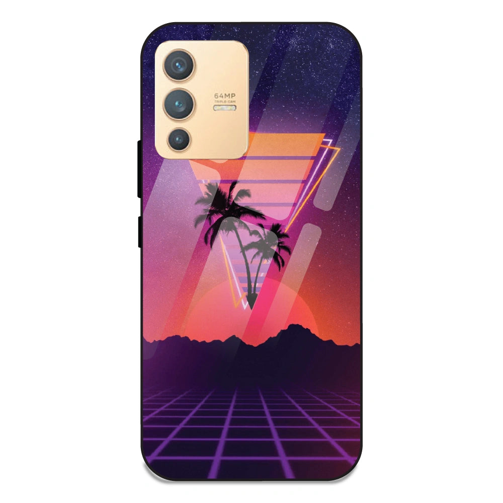Sunset Grid Synthwave - Glass Case For Vivo V23 5G