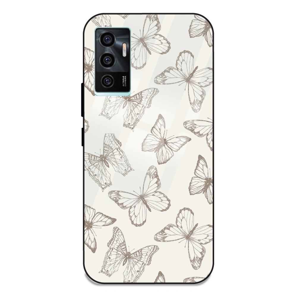 White Butterflies - Glass Case For Vivo V23E 5G