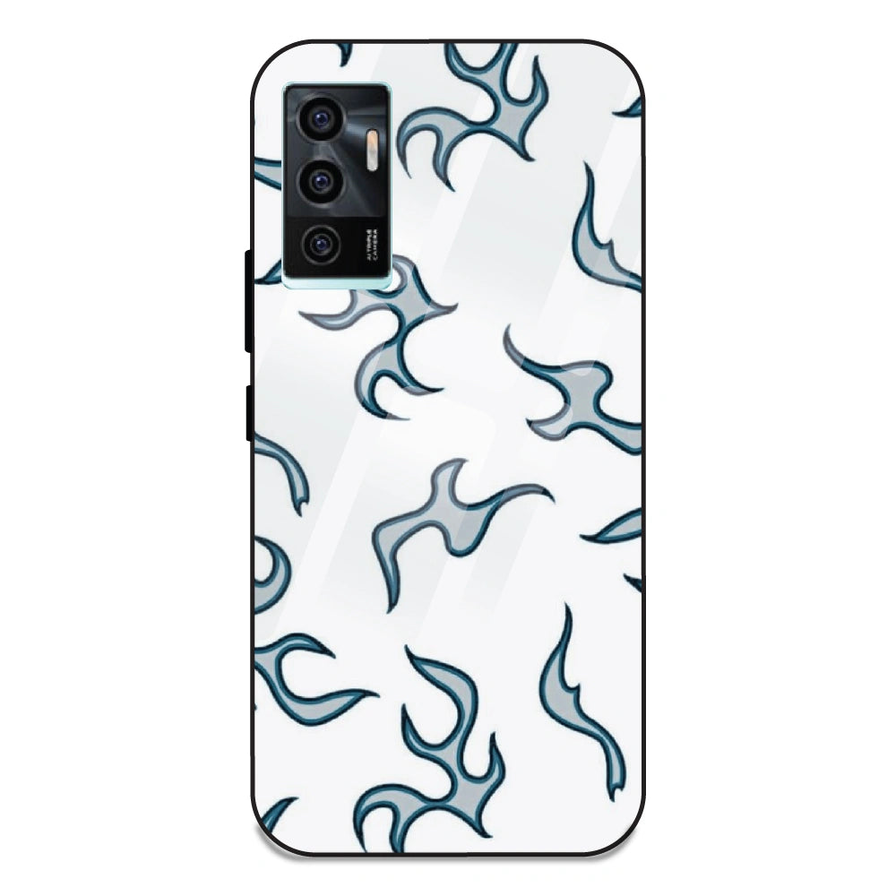 White And Blue Flames - Glass Case For Vivo V23E 5G