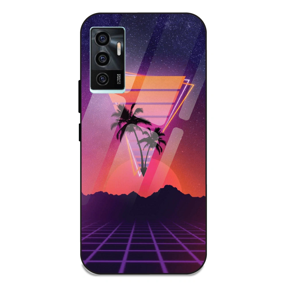 Sunset Grid Synthwave - Glass Case For Vivo V23E 5G