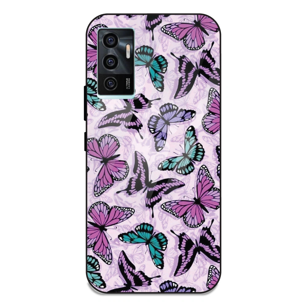Purple Butterflies - Glass Case For Vivo V23E 5G