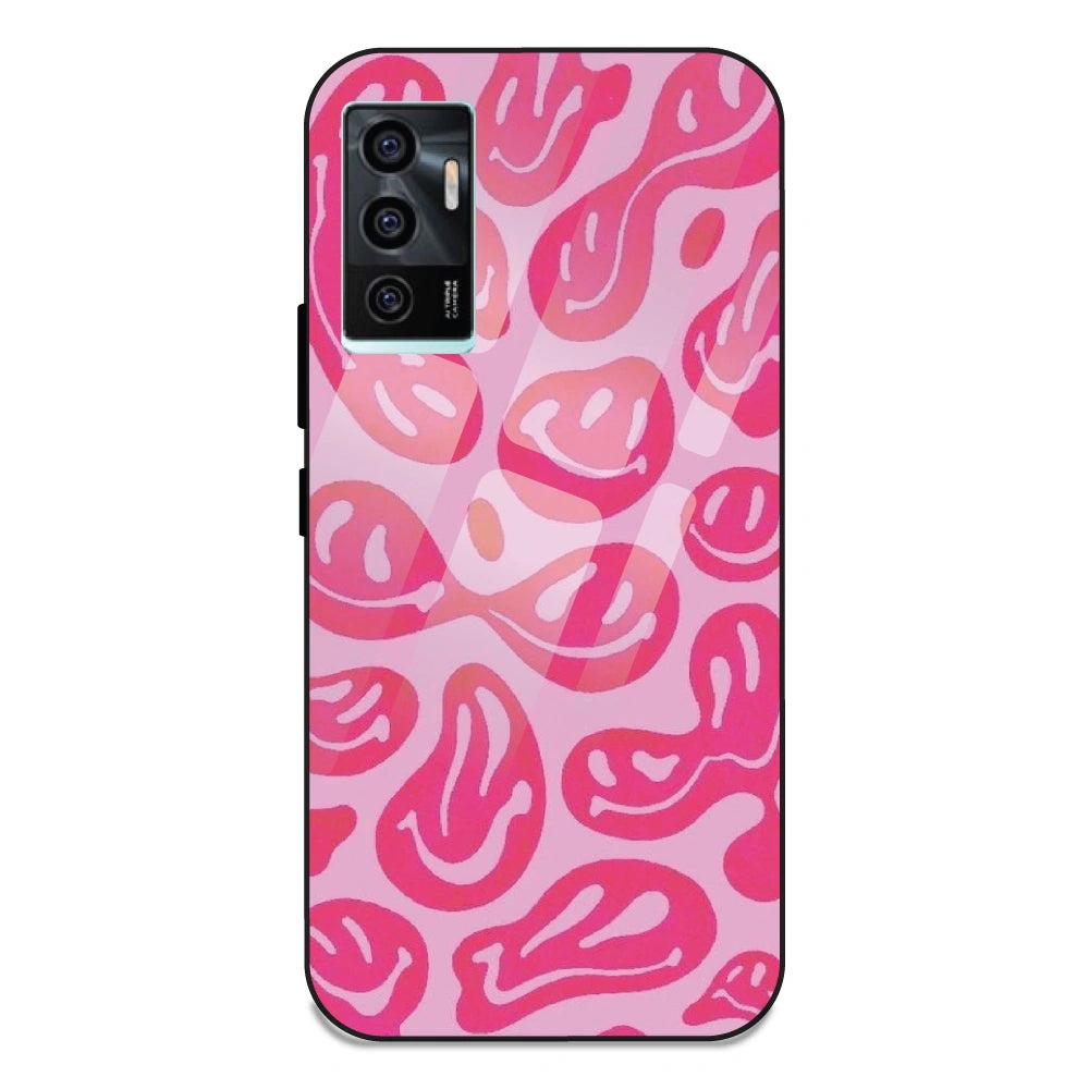 Pink Smilies - Glass Case For Vivo V23E 5G