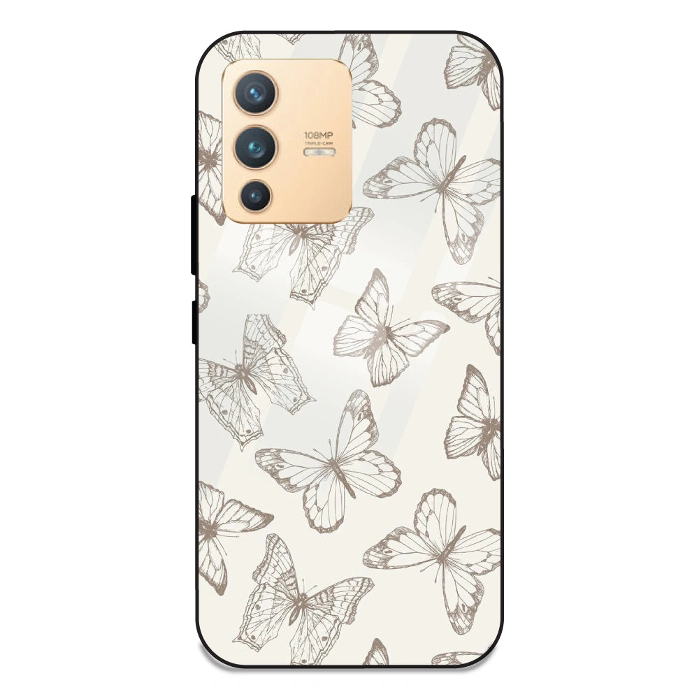 White Butterflies - Glass Case For Vivo V23 Pro