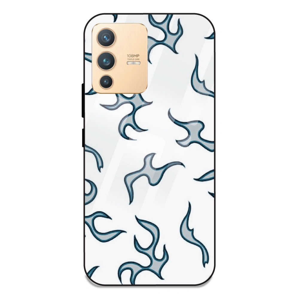 White And Blue Flames - Glass Case For Vivo V23 Pro