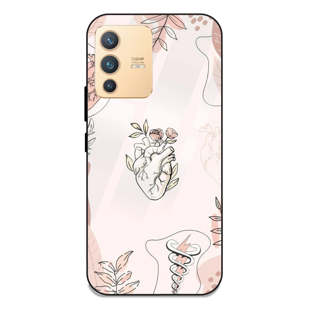 Heart And Flowers - Glass Case For Vivo V23 Pro