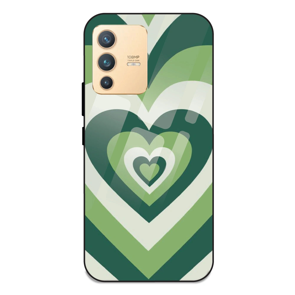 Green Hearts - Glass Case For Vivo V23 Pro