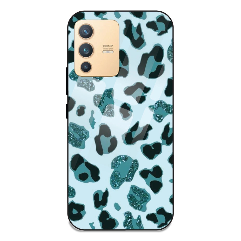 Blue Leopard Glitter Print - Glass Case For Vivo V23 Pro