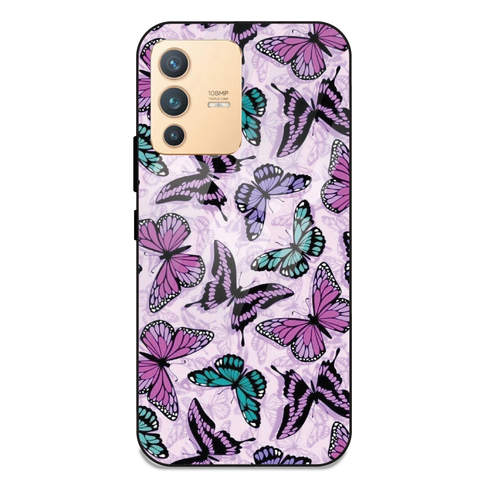 Purple Butterflies - Glass Case For Vivo V23 Pro