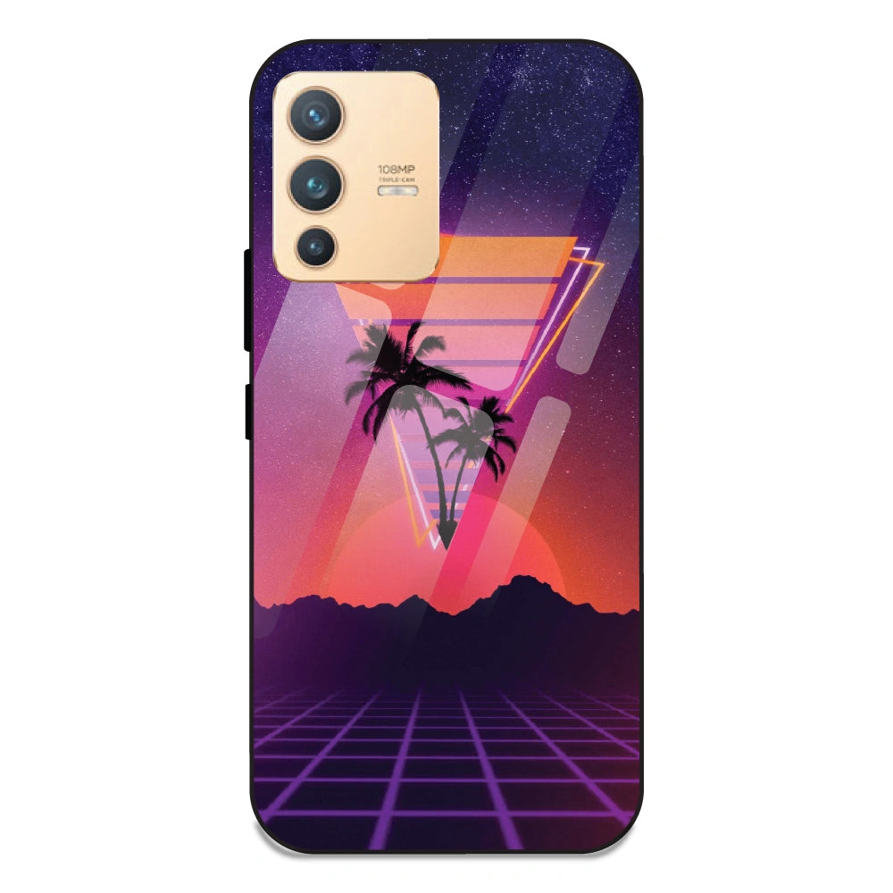 Sunset Grid Synthwave - Glass Case For Vivo V23 Pro