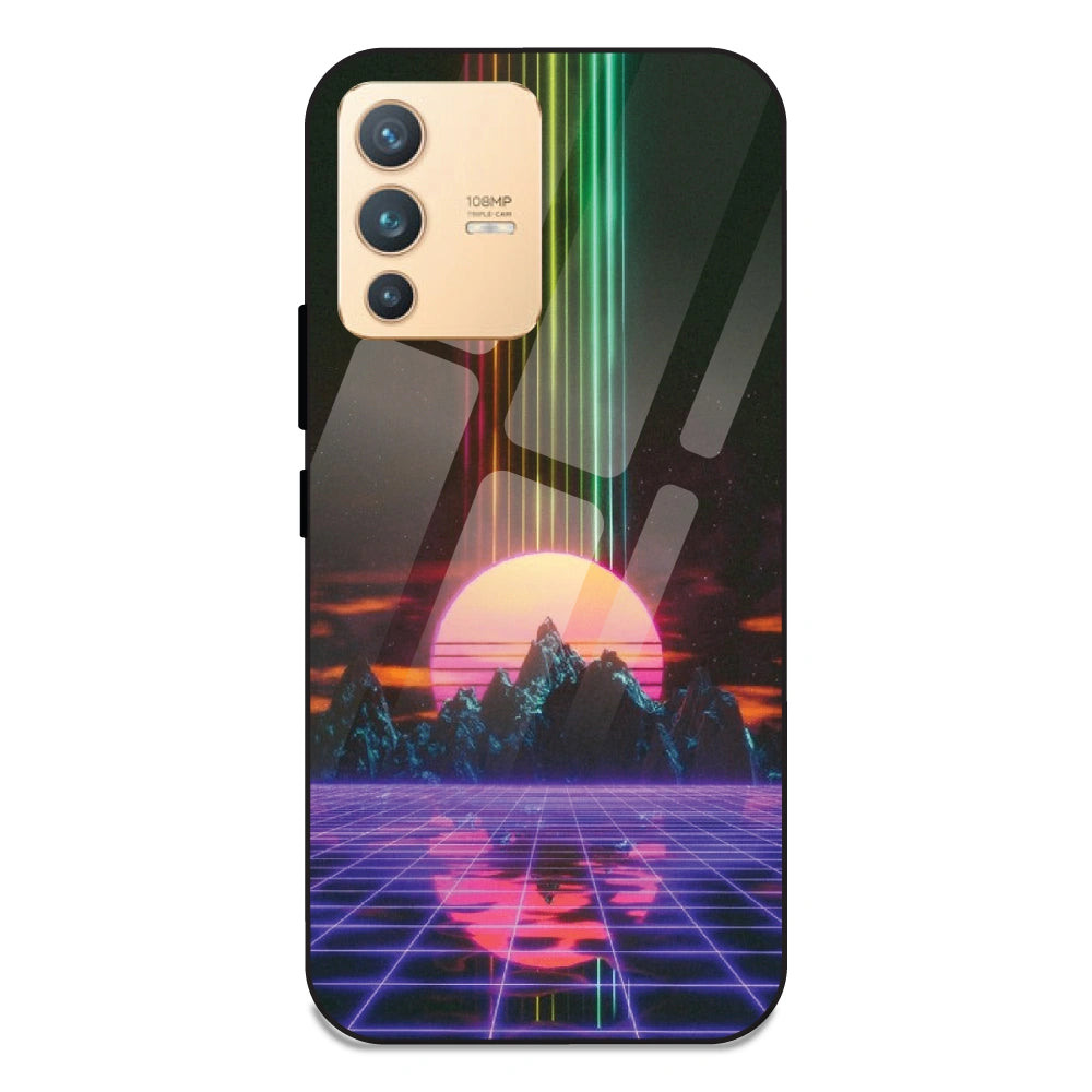 Retro Sunset Synthwave - Glass Case For Vivo V23 Pro