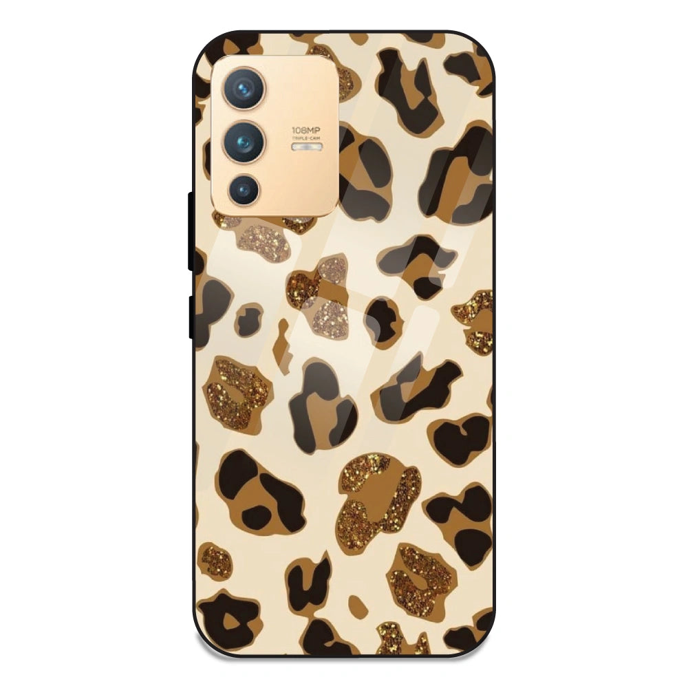 Leopard Glitter Print - Glass Case For Vivo V23 Pro