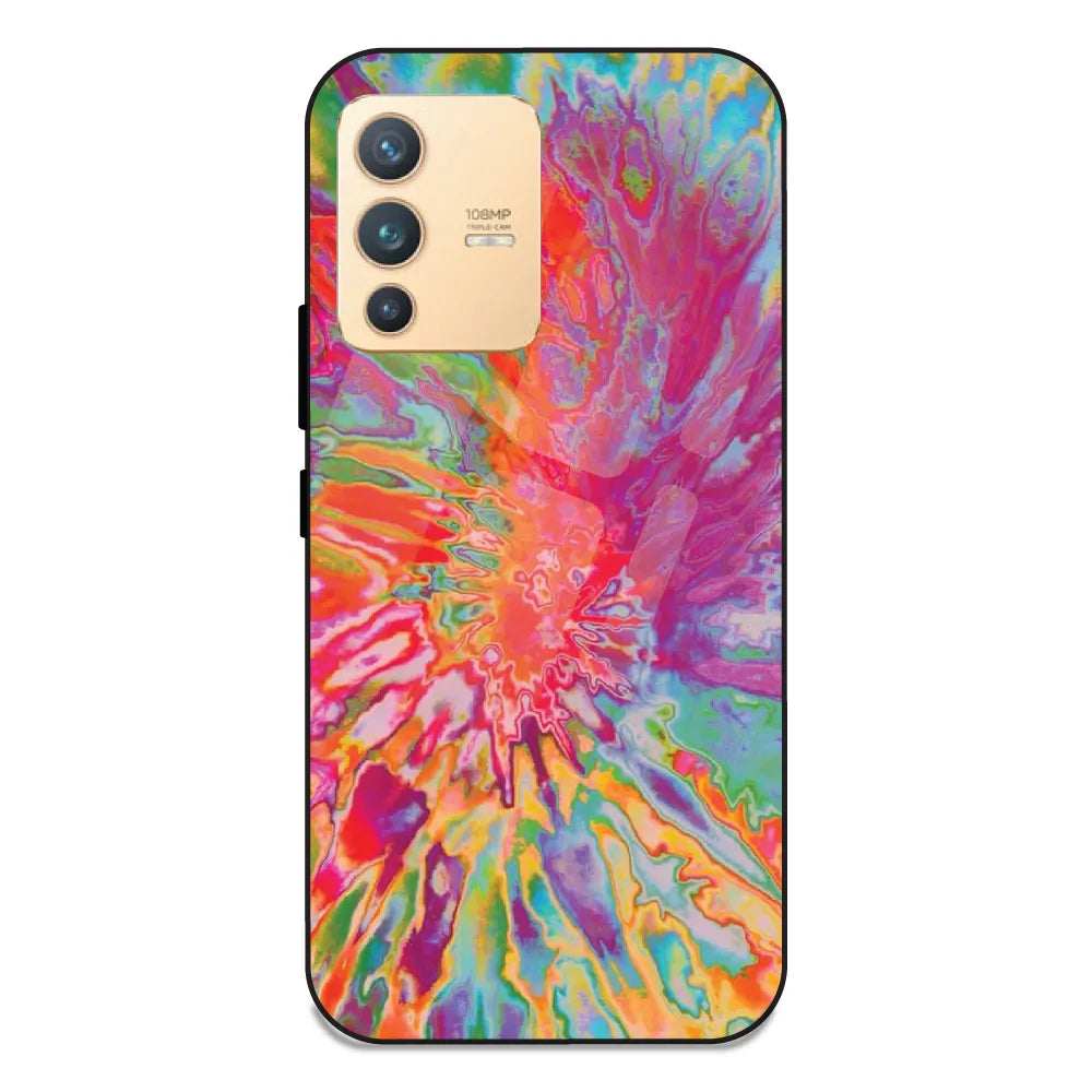 Orange Splash Tie Dye - Glass Case For Vivo V23 Pro