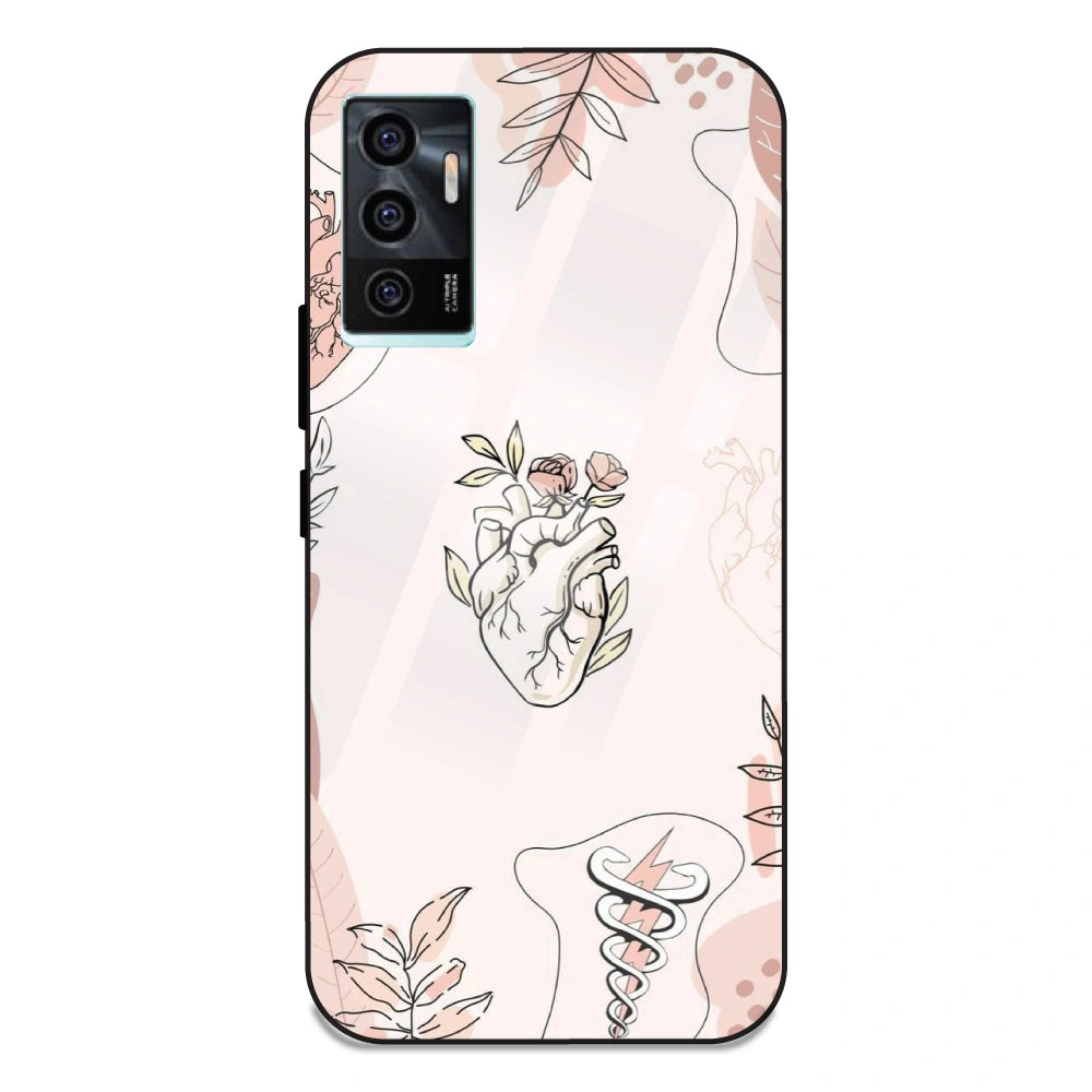 Heart And Flowers - Glass Case For Vivo V23E 5G