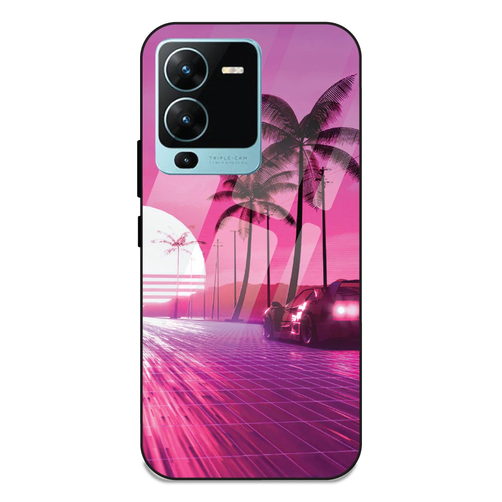 Retro Beach Synthwave - Glass Case For Vivo V25 Pro