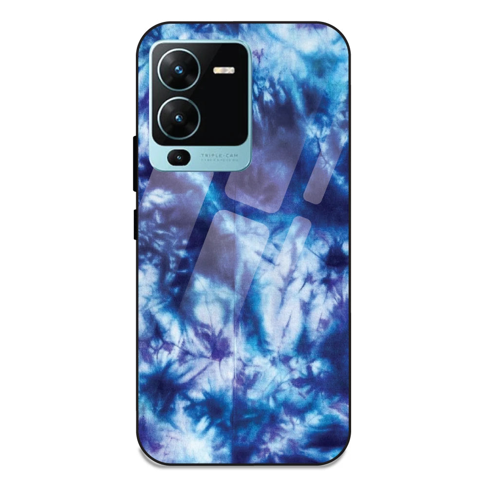 Dark Blue Tie Dye - Glass Case For Vivo V25 Pro