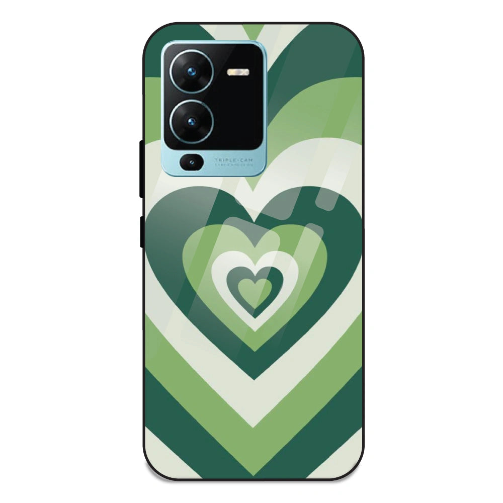 Green Hearts - Glass Case For Vivo V25 Pro