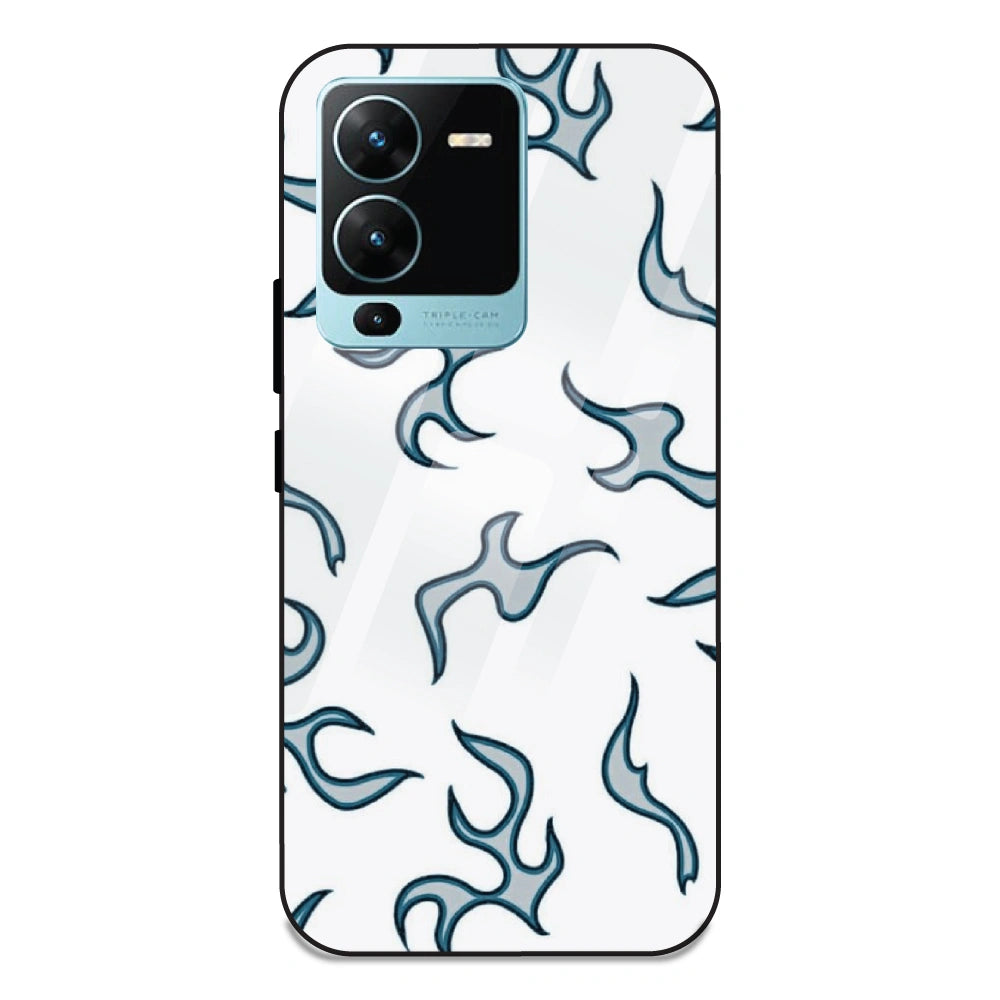 White And Blue Flames - Glass Case For Vivo V25 Pro