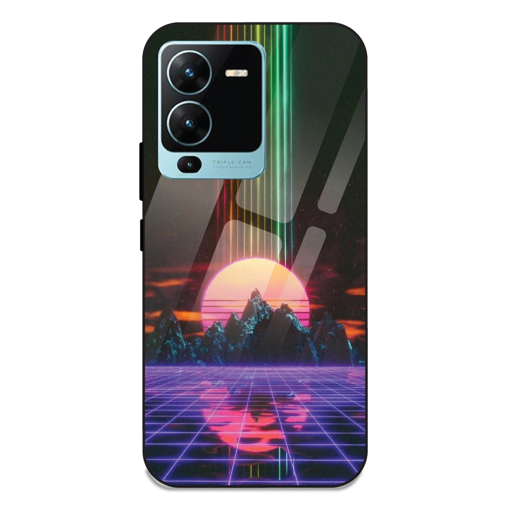 Retro Sunset Synthwave - Glass Case For Vivo V25 Pro