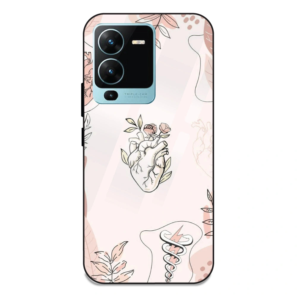 Heart And Flowers - Glass Case For Vivo V25 Pro