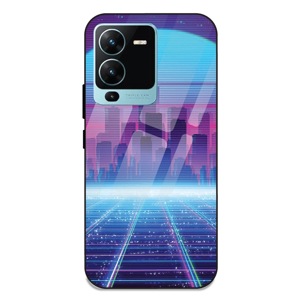 Cityscape Synthwave - Glass Case For Vivo V25 Pro