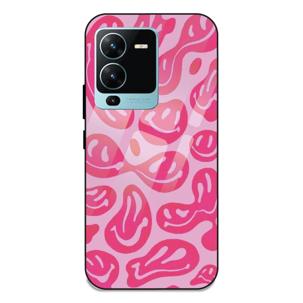 Pink Smilies - Glass Case For Vivo V25 Pro