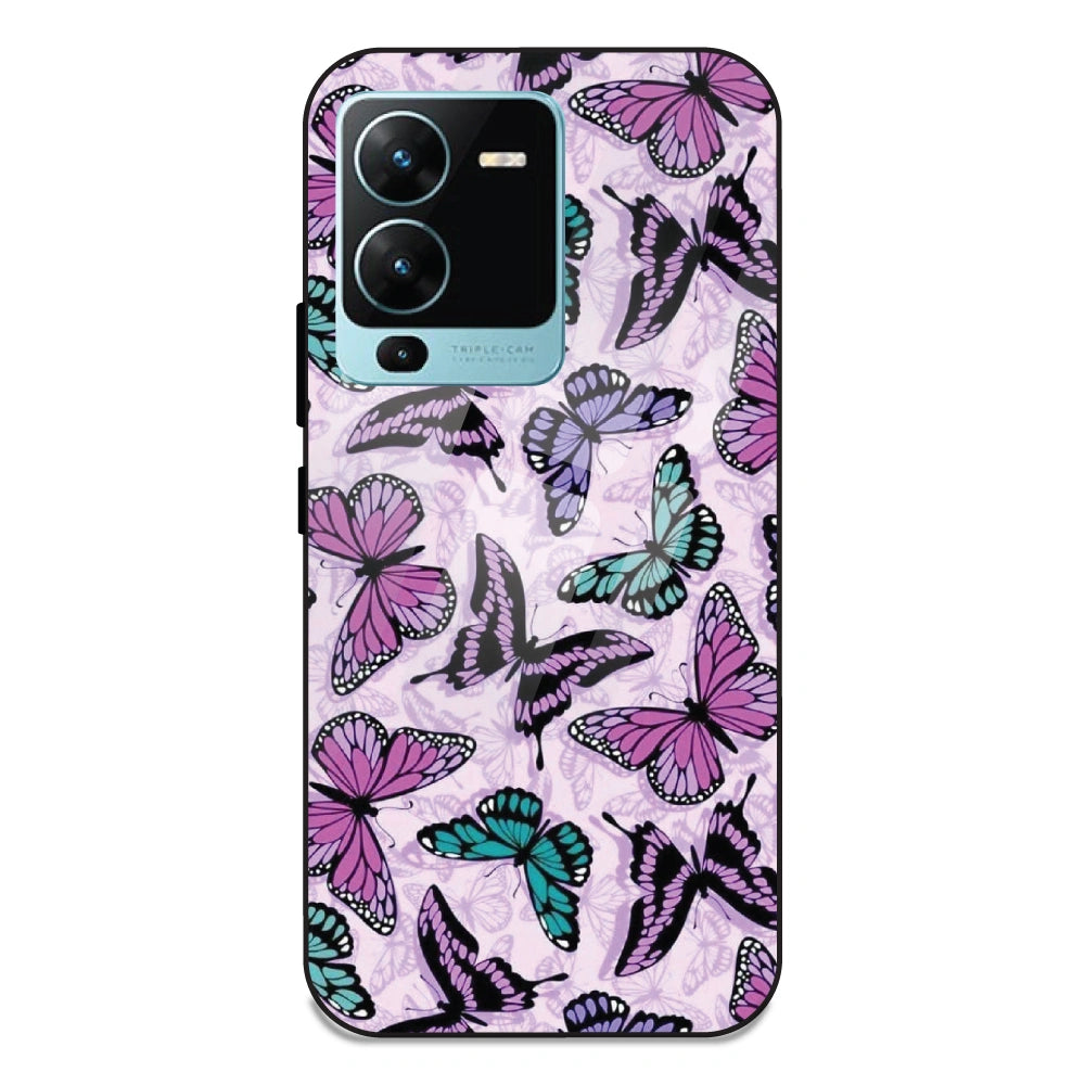 Purple Butterflies - Glass Case For Vivo V25 Pro