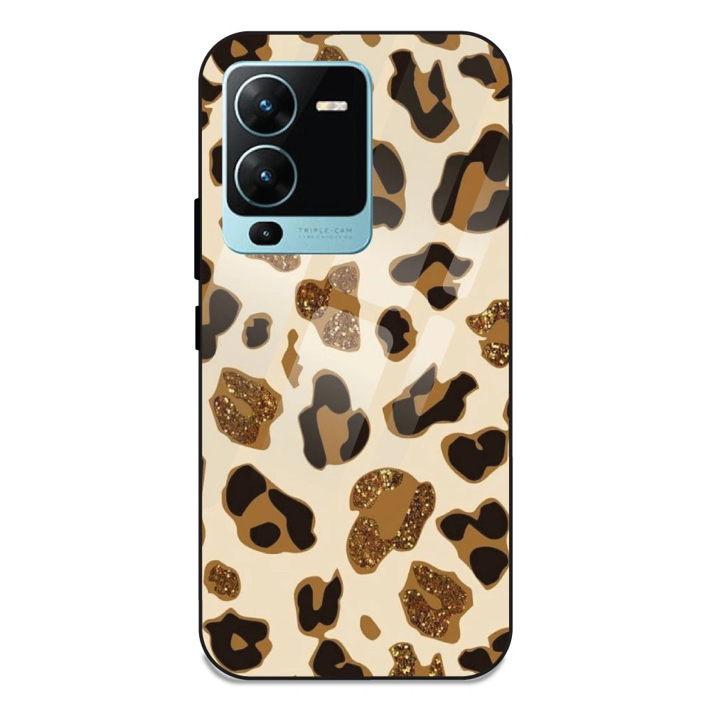 Leopard Glitter Print - Glass Case For Vivo V25 Pro
