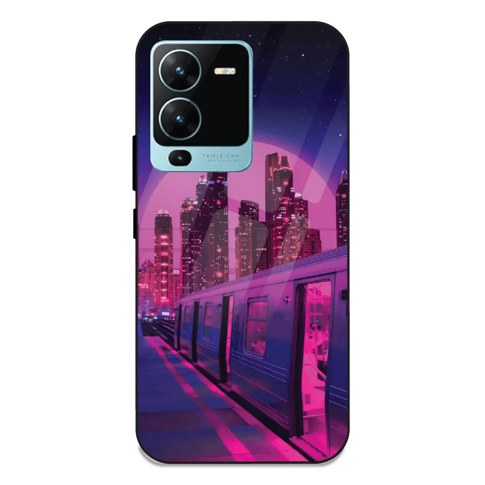 Neon City Synthwave - Glass Case For Vivo V25 Pro