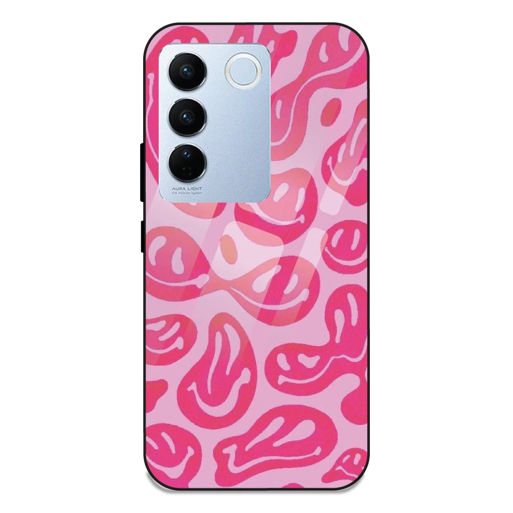 Pink Smilies - Glass Case For Vivo V27 Pro