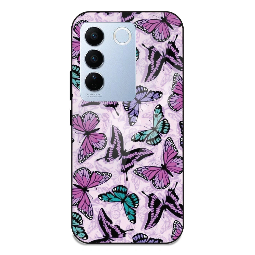Purple Butterflies - Glass Case For Vivo V27 Pro