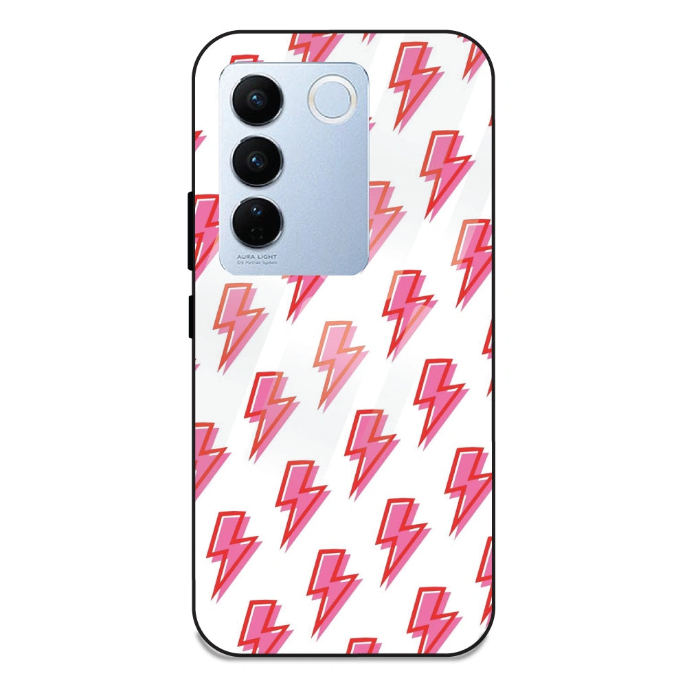 Pink Lightning Bolts - Glass Case For Vivo V27 Pro
