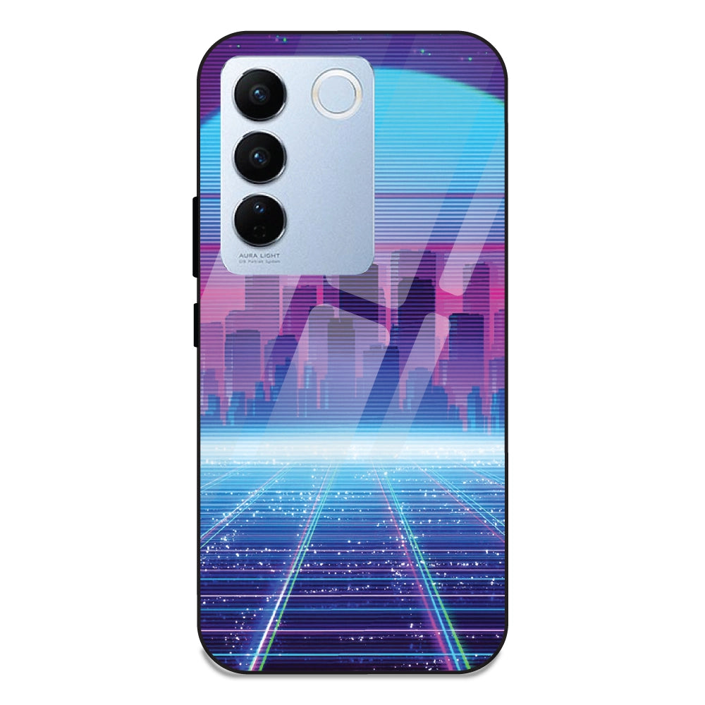 Cityscape Synthwave - Glass Case For Vivo V27 Pro