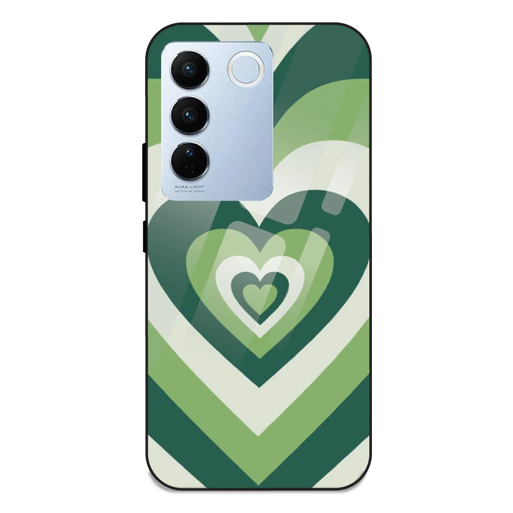 Green Hearts - Glass Case For Vivo V27 Pro